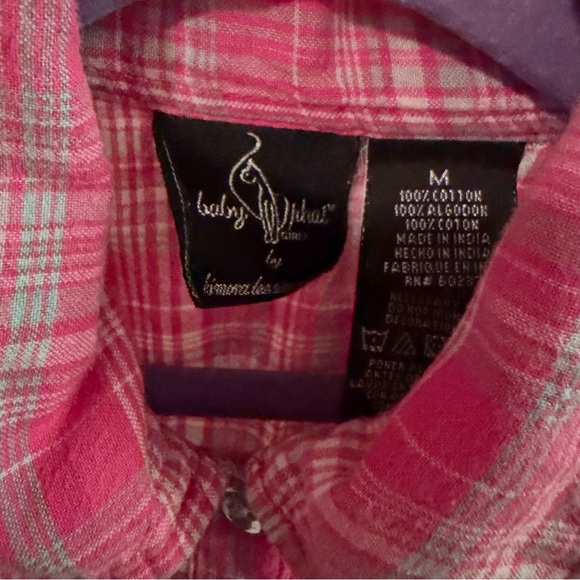 Baby Phat Y2K Pink Plaid Lace Button Front Top Size M - Picture 3 of 12